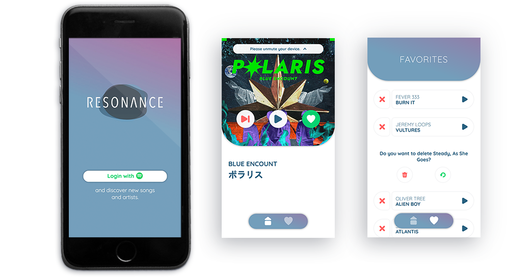 Mockup: Drei Screens der resonance App